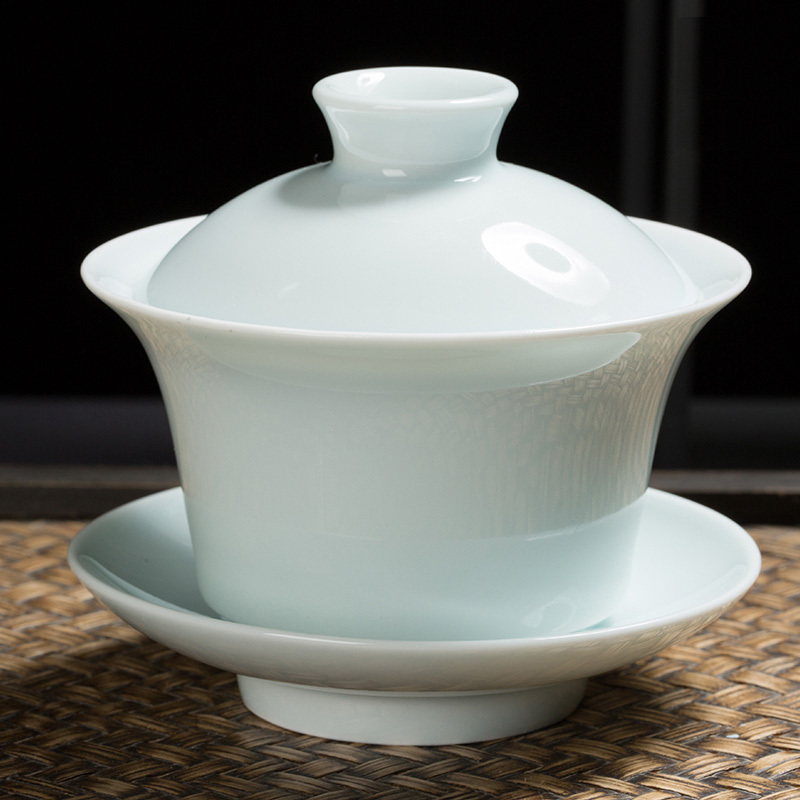 景德镇影青陶瓷茶具套装陶瓷茶杯品茗杯盖碗公道杯8件礼盒包装