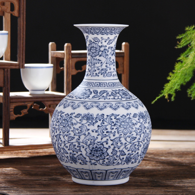 景德镇青花瓷花瓶 手工艺薄胎陶瓷花瓶花器装饰摆件 小号赏瓶高23厘米x肚径13.5厘米
