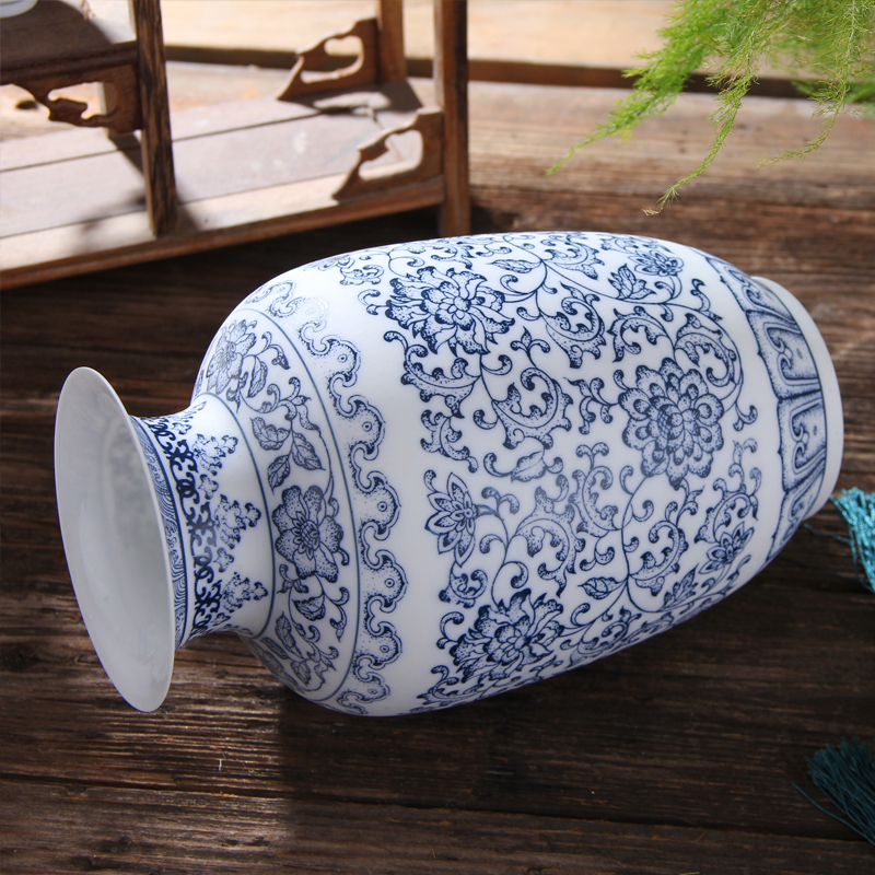 景德镇青花瓷花瓶 手工艺薄胎陶瓷花瓶花器装饰摆件 小号冬瓜花瓶 高23厘米x肚径13.5厘米