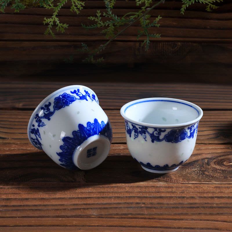 景德镇青花玲珑陶瓷茶具套装一壶六杯 牡丹花套装图片