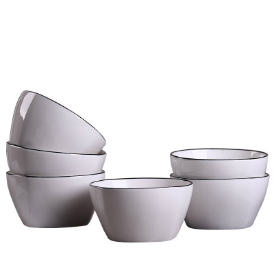 LICHEN 陶瓷碗4.5英寸北欧ins餐具米饭碗方碗6只装