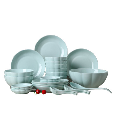 LICHEN 碗碟套装 景德镇陶瓷46件青釉系列家用餐具饭碗菜盘组合