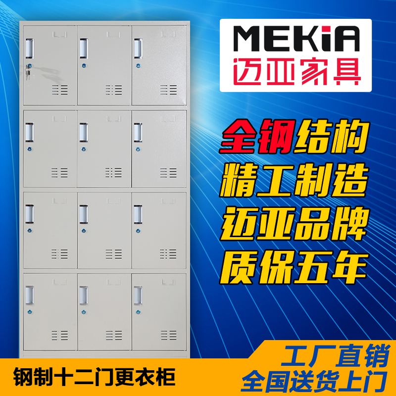 十二门铁皮更衣柜 12门更衣柜办公铁皮柜 12门储物柜鞋柜 迈亚家具 0.5mm标准款.