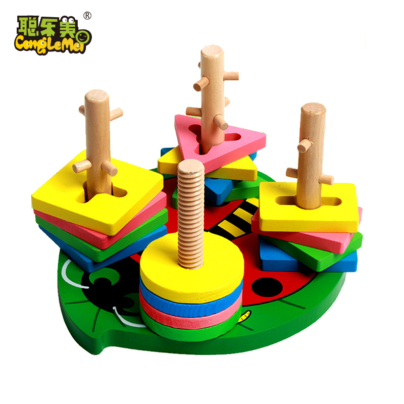 木制甲壳虫套柱积木宝宝智力早教益智儿童玩具