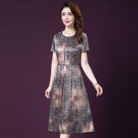 魅言魅语(MeiYanMeiYu)印花连衣裙2021新款韩版夏季女装短袖中长款大码女装妈妈装