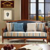 美式超纤皮沙发组合欧式蓝色乡村田园复古小户型客厅实木沙发组合