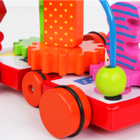 宝宝儿童益智认知玩具智力拖车绕珠大号串珠木制1-2-3-4-5-6个月