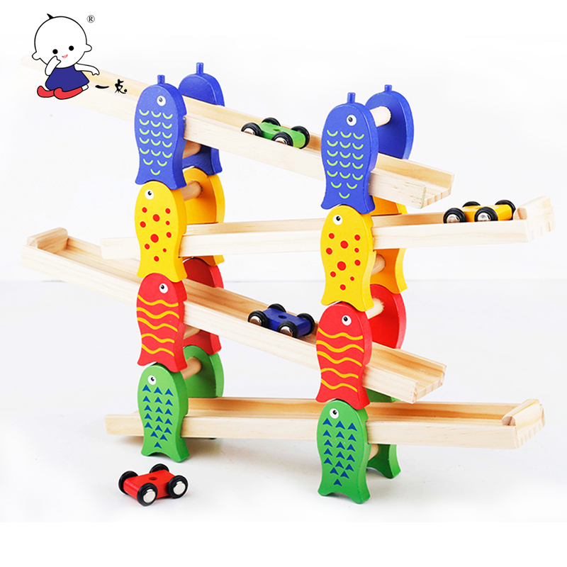 一点儿童木制回力车惯性车玩具宝宝婴儿拼装小汽车套装云霄飞车滑翔车