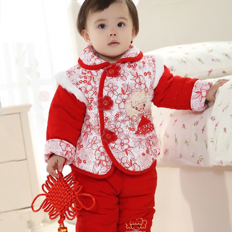 新年婴儿唐装棉衣女童外套装0-1-2岁女宝宝加厚冬装 婴幼儿童装图片