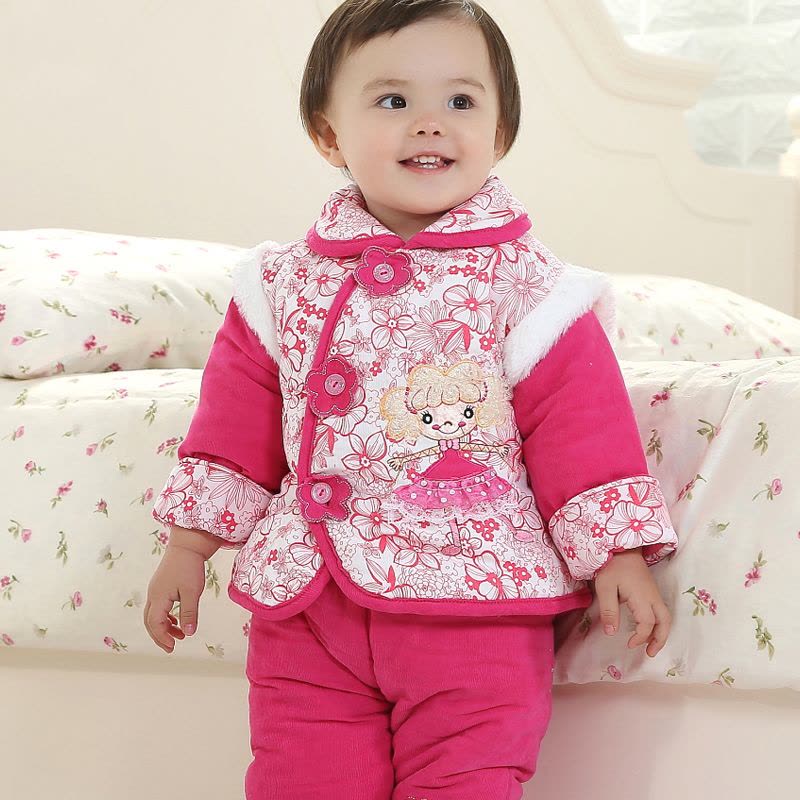 新年婴儿唐装棉衣女童外套装0-1-2岁女宝宝加厚冬装 婴幼儿童装图片