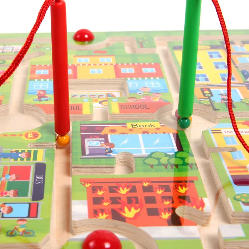 DHA木制磁性立体城市交通运笔迷宫配有磁性白板3-6岁儿童玩具动手锻炼送有迷宫磁性贴纸七巧板 城市大迷宫图片