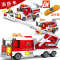 巧乐童拼装积木塑料积木玩具消防直升机消防车消防总署积木儿童玩具 消防云梯