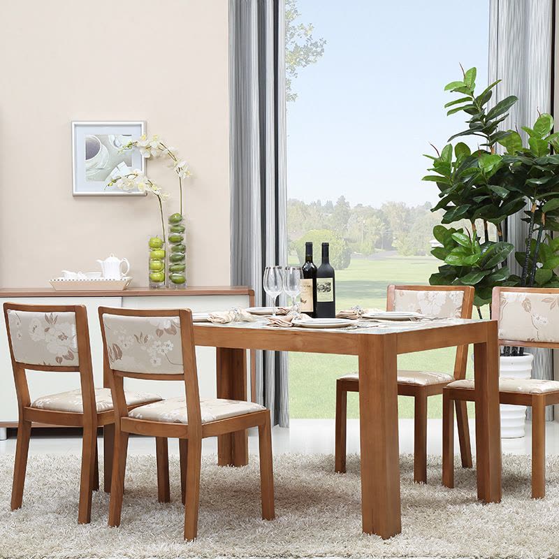 A家家具 简约现代小户型餐厅餐桌餐椅组合小户型玻璃台面餐桌餐椅组合木质 A201-120图片