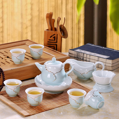 瓷物语茶具套装 景德镇青瓷整套陶瓷功夫茶具手绘描金茶壶杯