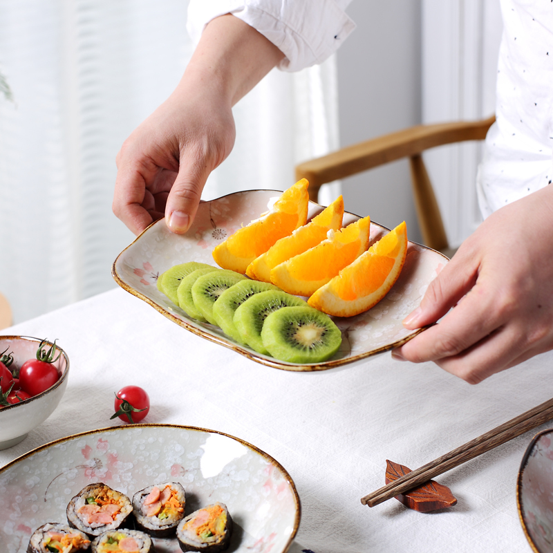 瓷物语陶瓷餐具粉色樱花汤盘碗勺子酱料碟套装双耳长鱼盘7.7英寸汤碗