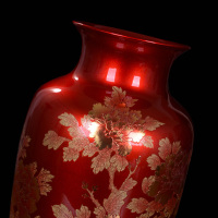 瓷物语陶瓷器客厅摆件景德镇花瓶中国红水晶釉花开富贵金牡丹工艺品(石榴瓶)