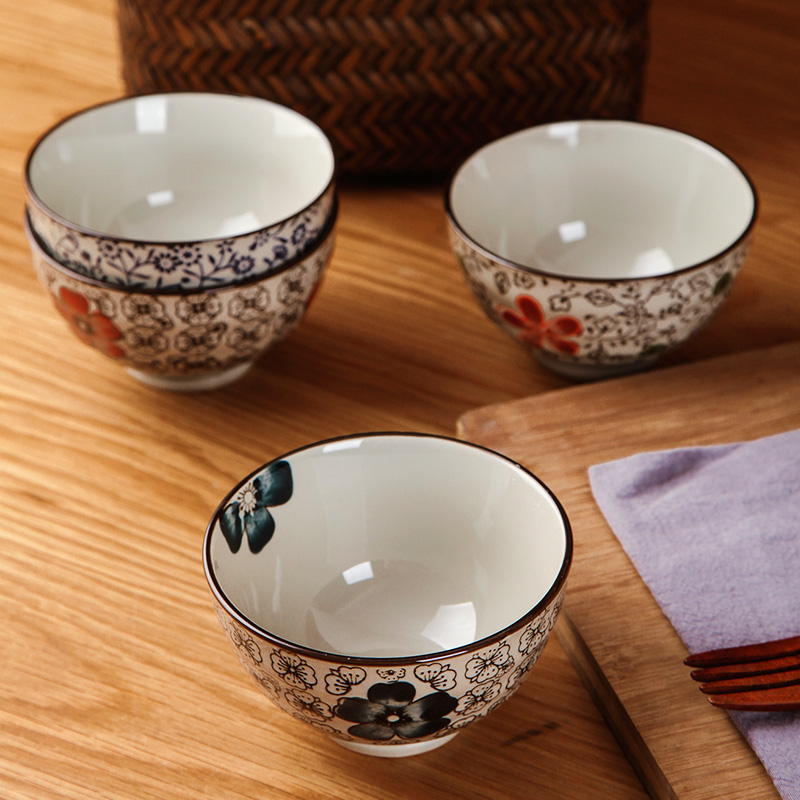 瓷物语10个装创意陶瓷碗餐具套装家用吃饭碗组合小汤碗米饭碗景德镇日式 蓝富贵高脚碗
