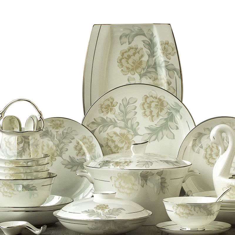 瓷物语欧式骨瓷餐具套装陶瓷碗碟盘家用组合简约手绘描金图片