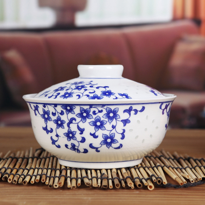 陶瓷大盖碗保鲜碗微波炉餐具家用面碗带盖青花瓷汤碗搭配 8英寸