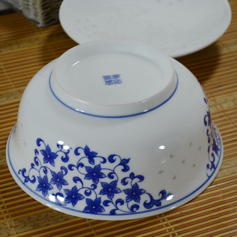 陶瓷大盖碗保鲜碗微波炉餐具家用面碗带盖青花瓷汤碗搭配 7英寸