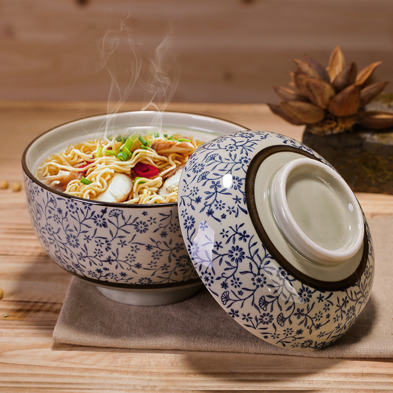 瓷物语饭碗隔水炖盅日式带盖陶瓷燕窝蒸蛋羹盖碗豆腐脑甜品(蓝富贵)