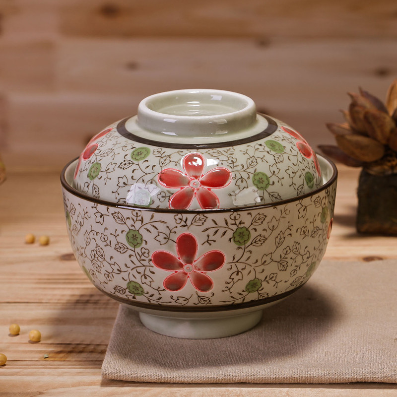 瓷物语饭碗隔水炖盅日式带盖陶瓷燕窝蒸蛋羹盖碗豆腐脑甜品(红富贵)