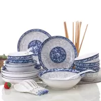 瓷物语青花餐具中式套装陶瓷碗筷盘子家用微波炉适用（28件）