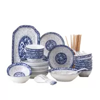 瓷物语青花餐具中式套装陶瓷碗筷盘子家用微波炉适用(45件)