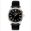天梭(TISSOT)经典系列金色刻度黑色真皮皮革皮带男士石英手表T033.410.26.053.01