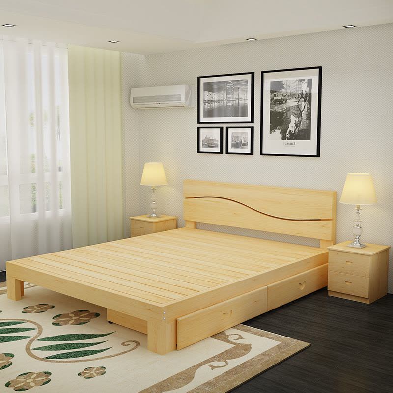 硕木居 实木床1.5双人床1.8米松木现代儿童床简约单人床1.2米榻榻米图片