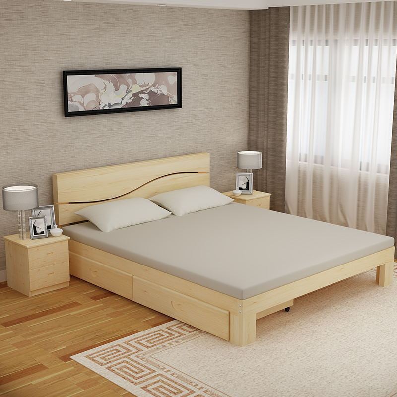 硕木居 实木床1.5双人床1.8米松木现代儿童床简约单人床1.2米榻榻米