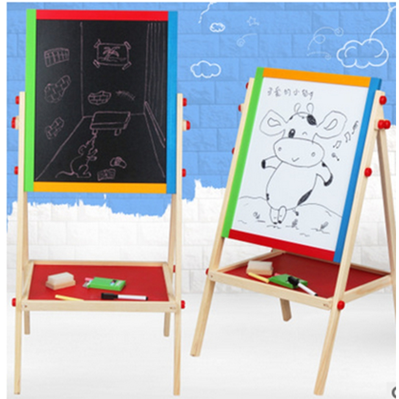 乐乐鱼 专业早教教具 环保儿童磁性实木大画板 超大多功能环保画架 素描双面画板3-8岁90cm