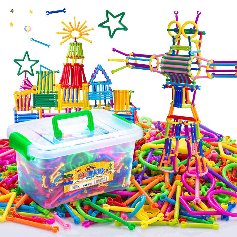 魔术棒拼插积木塑料3-4-6岁男孩雪花拼装玩具1380根左右送24件套车轮（1180根棒子+200个左右几何形）收纳盒装
