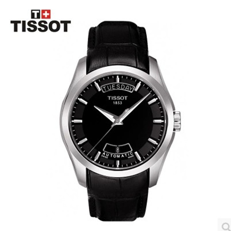 瑞士手表天梭TISSOT-库图系列 T035.407.16.051.00 皮带黑盘机械男表