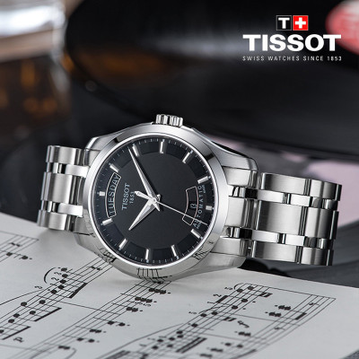 天梭Tissot 库图自动机械表瑞士手表钢带商务男表T035.407.11.051.007