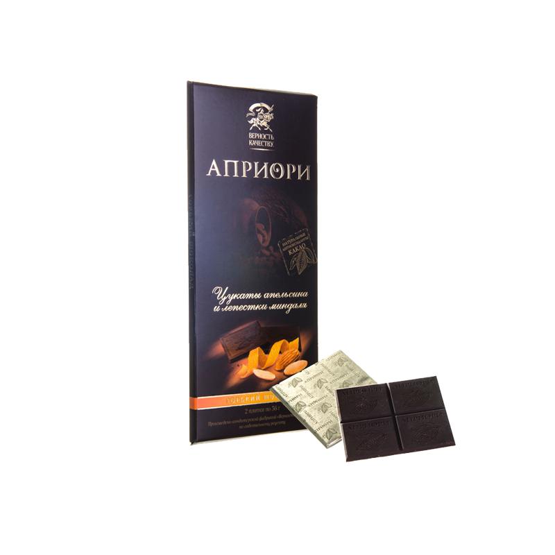 安妮斯 俄罗斯进口食品零食65%可可脂香橙扁桃仁黑巧克力72克/盒