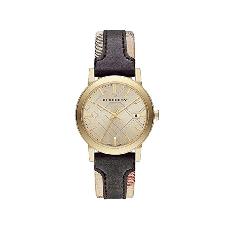 博柏利(Burberry)手表休闲时尚圆盘日历皮革表带石英表情侣表BU9020