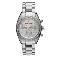 阿玛尼(EMPORIO ARMANI)手表 休闲时尚欧美品牌三眼计时精钢表带女士石英表 AR5960