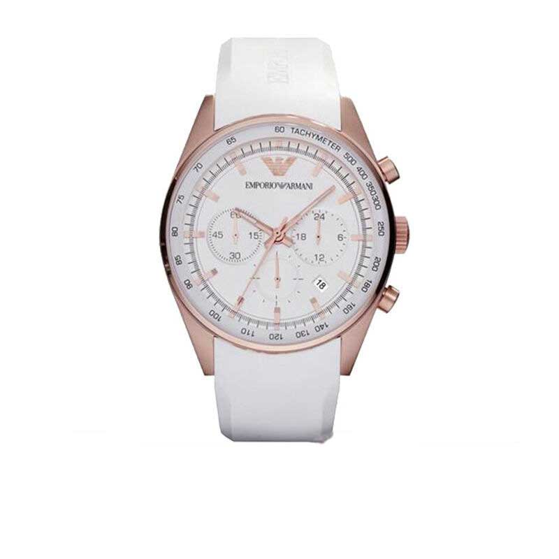 阿玛尼(EMPORIO ARMANI)手表 时尚欧美品牌橡胶带商务休闲三眼石英表 男表 AR5981系列