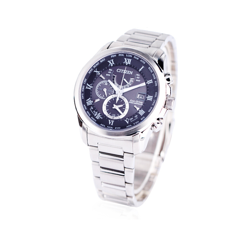 CITIZEN西铁城手表运动时尚金属表带电波光动能蓝宝石机械男士手表AT9080-57L