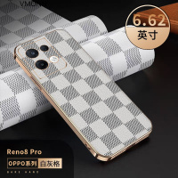 opporeno8pro手机壳新款高端限量版电镀格子纹皮壳Reno8时尚高档皮质镜头全包保护套