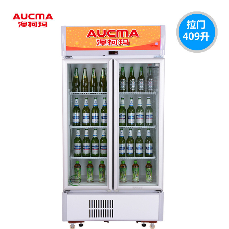 Aucma/澳柯玛SC-409NE商用冰柜立式藏饮料展示柜双门冷冻大冷柜