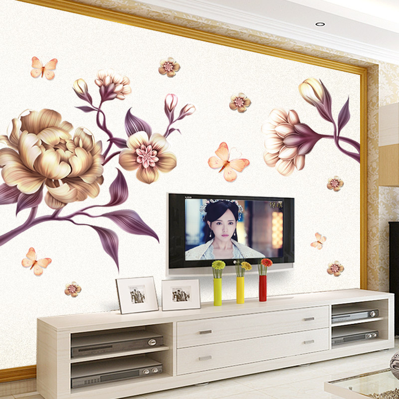 富贵花开客厅墙贴画沙发床头电视背景墙装饰可移除墙纸自粘