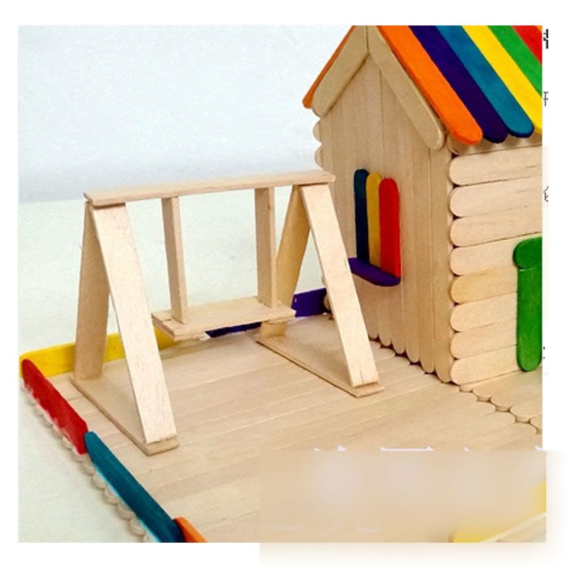 雪糕棒木条diy手工制作房子模型材料冰棒棍木棍棒雪糕棍当季新品可爱卡通模型玩具适用于3-14岁颜色随机图片