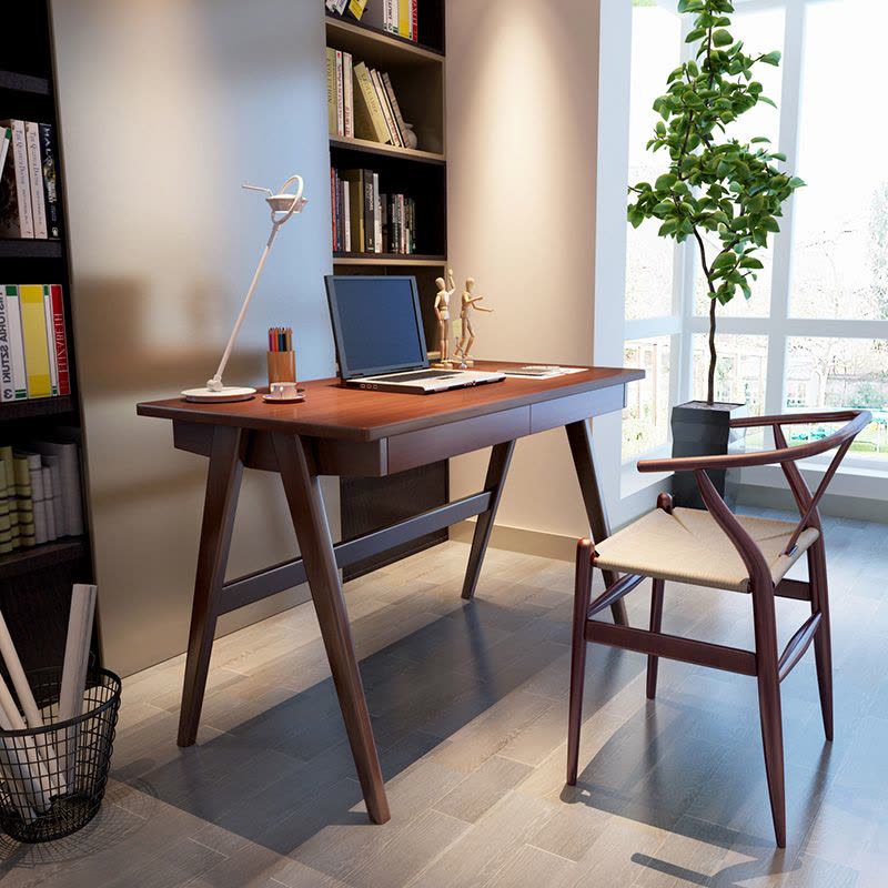 现代北欧实木书桌 带抽屉写字台日式小户型办公桌家用电脑桌特价图片