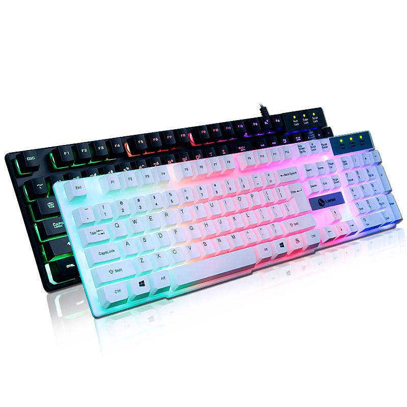 LIMEIDE TX30 机械键盘手感 七色发光键盘 USB有线游戏键盘悬浮按键 单键盘(普通版白色)