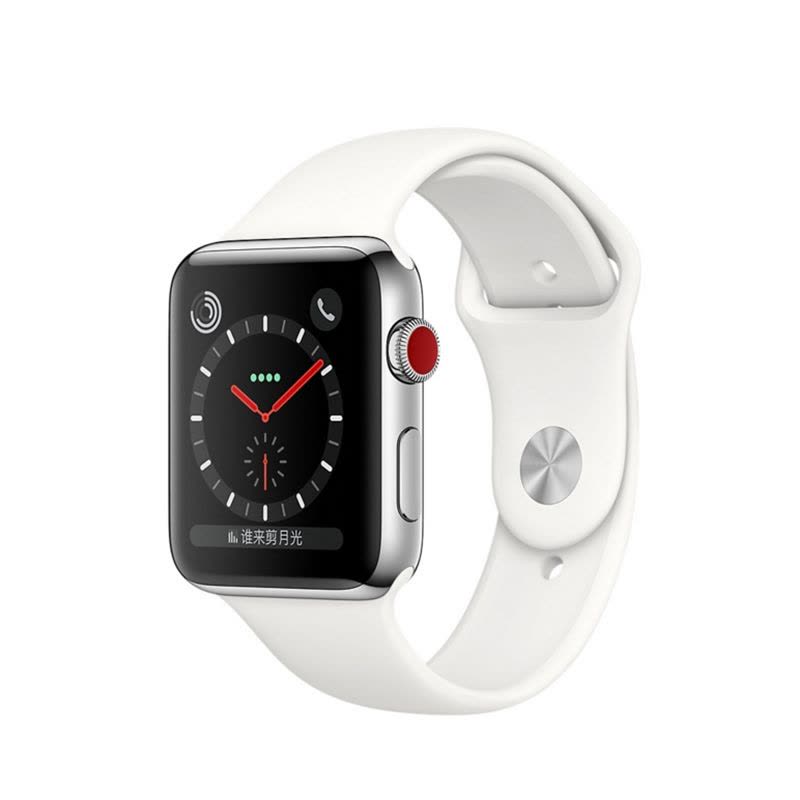 苹果(Apple)智能手表Watch Series 3 GPS+蜂窝网络 不锈钢表壳搭配浅白色运动型表带42MM/18H图片