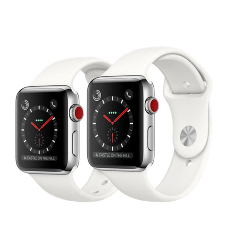 苹果(Apple)智能手表Watch Series 3 GPS+蜂窝网络 不锈钢表壳搭配浅白色运动型表带42MM/18H图片