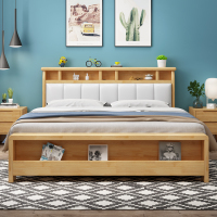 一米色彩 床 实木床现代简约双人1.8米软靠床储物气压胡桃色卧室婚床一米五床带夜灯 卧室家具