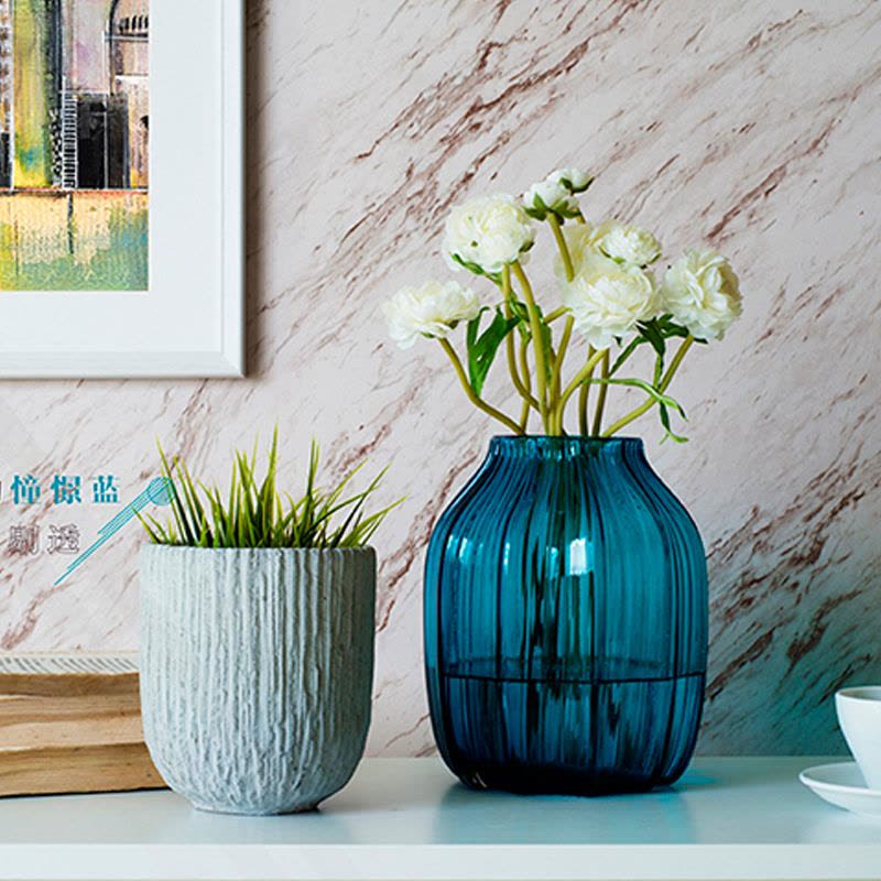 揖美 客厅水培插花玻璃花瓶透明欧式样板房摆件软装 短款图片